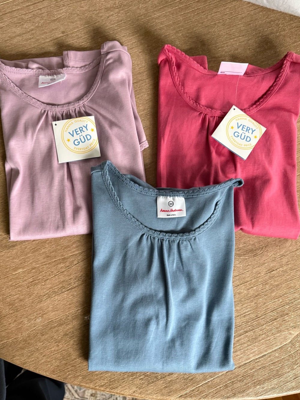 Three Pack:Hanna Andersson Short Sleeve Tees in Dusty Pink, Rose, and Dusty Blue